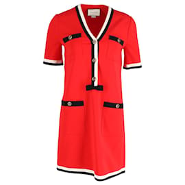 Gucci-Gucci Striped Piping Dress in Red Viscose-Other
