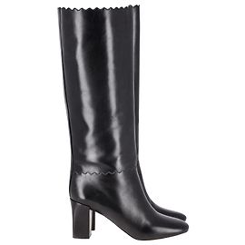 Chloé Chloe Scallop Edge Knee High Boots in Black Leather Black