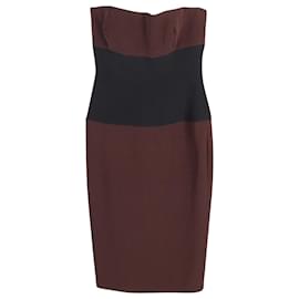 Victoria Beckham-Victoria Beckham Strapless Panel Dress in Burgundy Silk-Dark red