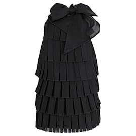Balmain-Balmain Bow-embellished Pleated Knitted Mini Dress In Black Nylon-Black