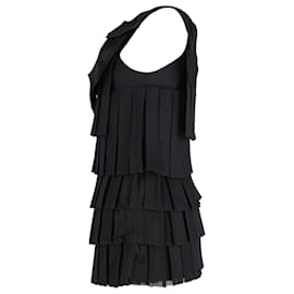 Balmain-Mini abito Balmain in maglia plissè impreziosito da fiocchi in nylon nero-Nero
