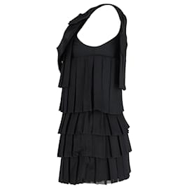 Balmain-Balmain Bow-embellished Pleated Knitted Mini Dress In Black Nylon-Black