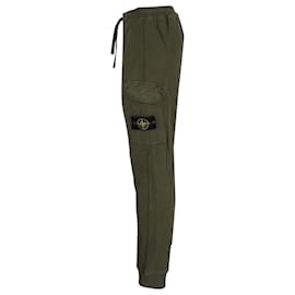 Stone Island-Calça de moletom Stone Island em algodão verde oliva-Verde,Verde oliva