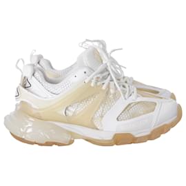 Balenciaga-Balenciaga Clear Sole Track Sneakers in White Leather and Mesh-White