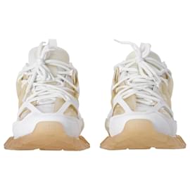 Balenciaga-Balenciaga Clear Sole Track Sneakers in White Leather and Mesh-White