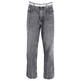 Balenciaga-Calça jeans com cós com logo Balenciaga em algodão cinza-Cinza