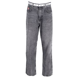 Vaqueros de algodón gris con logo en la cintura de Balenciaga Gris