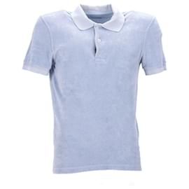 Tom Ford-Tom Ford Toweling Polo Shirt in Light Blue Cotton-Blue,Light blue