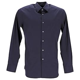 Prada-Camisa de botões Prada Poplin em algodão azul marinho-Azul,Azul marinho