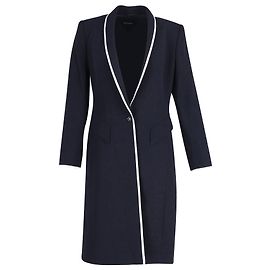 Escada Contrast Piping Long Coat in Navy Wool Blue Navy blue
