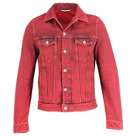 Valentino Garavani Button Front Jacket in Red Cotton Denim Red