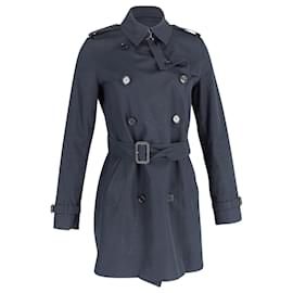 Burberry-Burberry Kensington Mid Heritage Trench Coat in Navy Blue Cotton-Blue,Navy blue