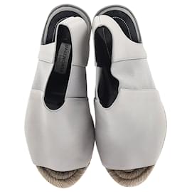 Balenciaga-Balenciaga Espadrille Open Toe Slingback Wedge Sandals in Grey Leather -Grey