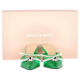 Mach & Mach-Décolleté Mach & Mach Diamond & Pearls in vinile verde e pelle-Verde
