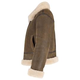 Nili Lotan-Nili Lotan Denzel Shearling Jacket in Brown Leather-Brown,Red