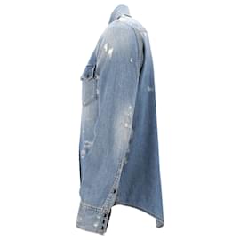 Saint Laurent-Camisa jeans desgastada Saint Laurent em algodão azul-Azul