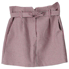 Maje-Maje Belted Houndstooth Mini Skirt in Pink Cotton-Pink