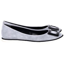 Roger Vivier Viv’ Gommette Buckle Ballet Flats in Grey Suede Grey