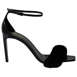 Saint Laurent-Saint Laurent Sandals with Fur in Black Leather-Black