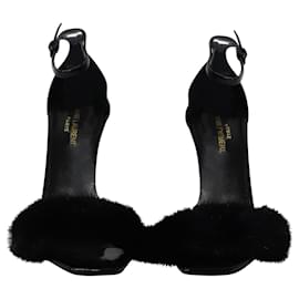 Saint Laurent-Saint Laurent Sandals with Fur in Black Leather-Black