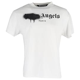 Palm Angels-Camiseta de algodón blanco con estampado del logo de Palm Angels Paris-Blanco