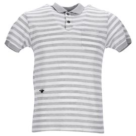 Camisa polo listrada bordada Dior Bee em algodão cinza e branco Cinza