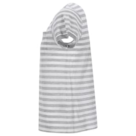 Dior-Dior Bee Embroidered Striped Polo Shirt in Grey and White Cotton-Grey
