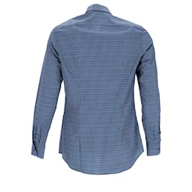 Prada-Prada Pattern Button Up Shirt in Blue Cotton-Blue