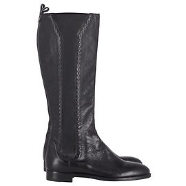 Yves Saint Laurent Elastic Side Knee High Riding Boots in Black Leather Black
