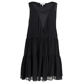 Chloé-See By Chloe Sleeveless Tiered Mini Dress in Black Silk-Black