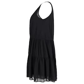 Chloé-See By Chloe Sleeveless Tiered Mini Dress in Black Silk-Black