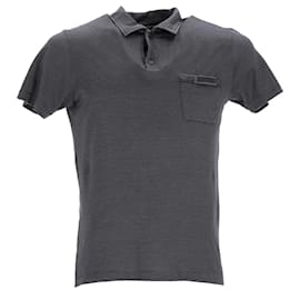 Prada-Camisa Polo Prada Pin Stripe em Algodão Preto e Cinza-Preto