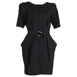 Stella Mc Cartney-Stella Mccartney Belted Damask Mini Dress in Black Cotton -Black