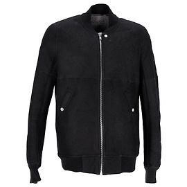 Rick Owens Front Zip Bomber Jacket in Black Shearling Fur Black