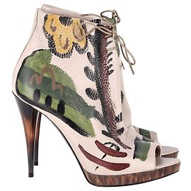 Bottines Burberry Prorsum peintes à la main en cuir blanc Autre Imprimé python