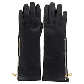 Prada-Prada-Handschuhe mit Reißverschluss aus schwarzem Leder-Schwarz