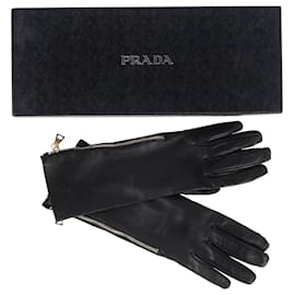 Prada-Prada-Handschuhe mit Reißverschluss aus schwarzem Leder-Schwarz