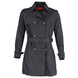 Hugo Boss Belted Double Breasted Trench Coat in Black Polyester Black