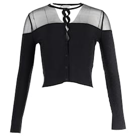 Alexander Mcqueen-Alexander McQueen Burnout-Effect Ribbed-Knit Cardigan Top in Black Viscose-Black