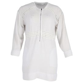 IRO Front Zip Perforated Detail Mini Dress in White Polyester White