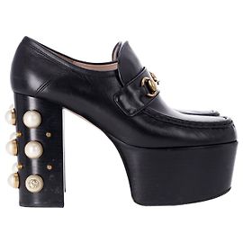 Gucci Studded Platform Horsebit Loafers in Black Leather Black