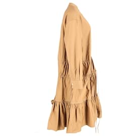 Marni-Marni Robe chemise mi-longue à volants en coton fauve-Marron,Beige