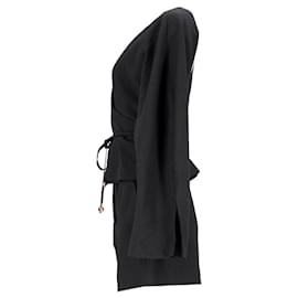 Nanushka-Nanushka Abel Cloqué Wrap Top and Shorts Set in Black Polyester-Black