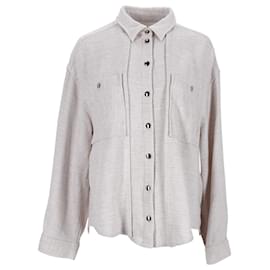 Iro-Iro Nesta Relaxed Snap Front Langarmhemd aus weißbeigem Rayon-Weiß,Roh