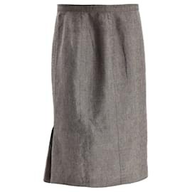 Max Mara-Max Mara Midi Skirt in Grey Linen-Grey