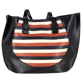 Victoria Beckham Petit Cabas Tulipe à Rayures en Cuir Noir Noir