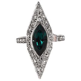 Oscar de la Renta Art Deco Cocktail Ring in Silver Metal Silvery Metallic