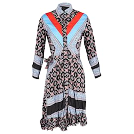 Sandro-Sandro John Belted Cady-Paneled Printed Shirt Dress in Multicolor Viscose-Multiple colors