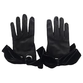 Alexander Mcqueen-Alexander McQueen Bow Detail Gloves in Black Leather-Black