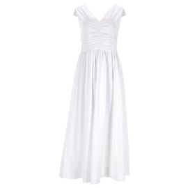 Staud Gloria gerafftes Maxikleid mit V-Ausschnitt aus weißer Baumwolle Weiß
